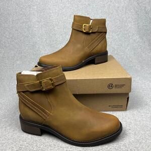 Clarks Womens Maye Strap Ankle Boots Leather Size 10 Bootie Brown Casual Simple